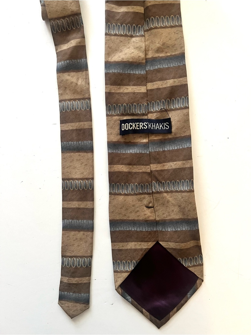Dockers Khakis Brown Tie with Blue and Cream Stripes